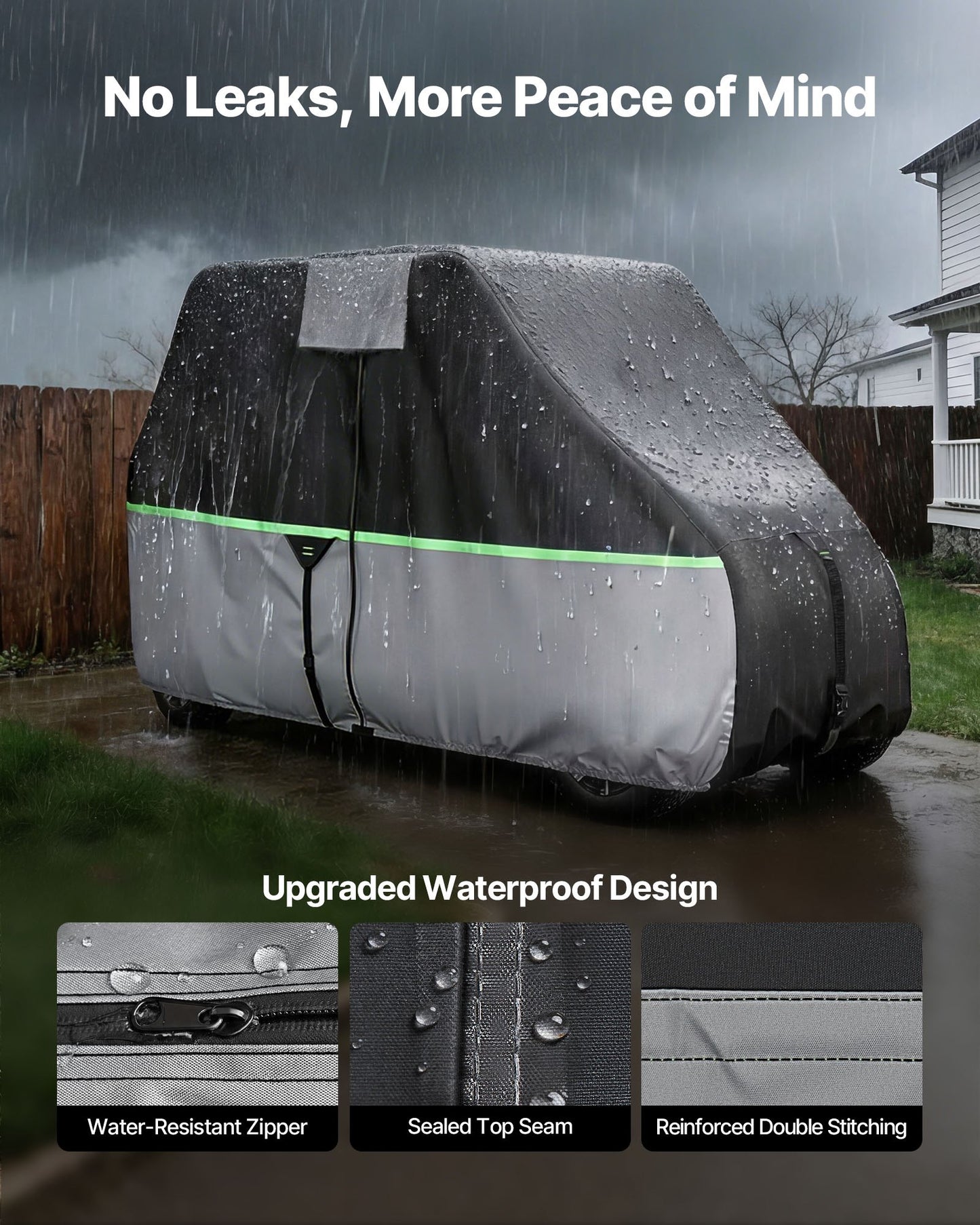Waterproof Golf Cart Cover for 2+2/4 Passenger Carts - Fits Most Models