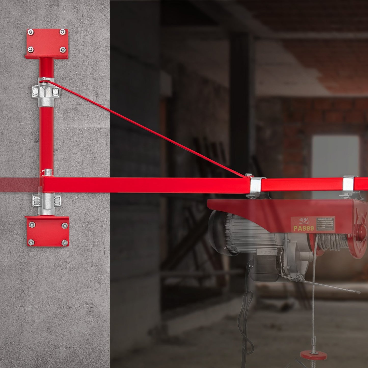 Electric Hoist Support Arm 660 Lb Max Load Swing & Adjustable Steel Frame