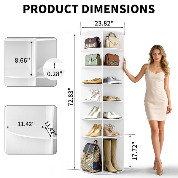 7-Tier Rotating Shoe Rack - Space-Saving White WPC Storage