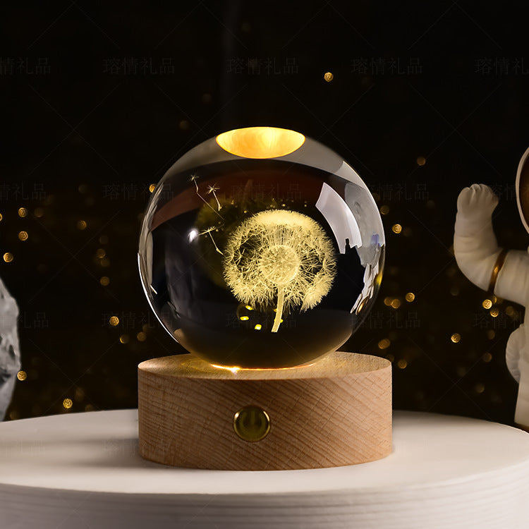 Starry Sky Crystal Ball Night Light Solar System Ornament 8cm Warm Light
