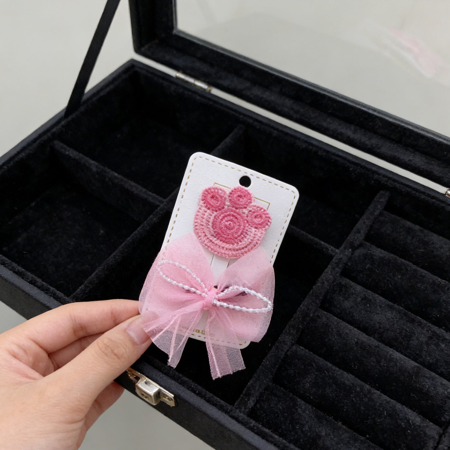 Paw Bow Hairpin Set - Pink