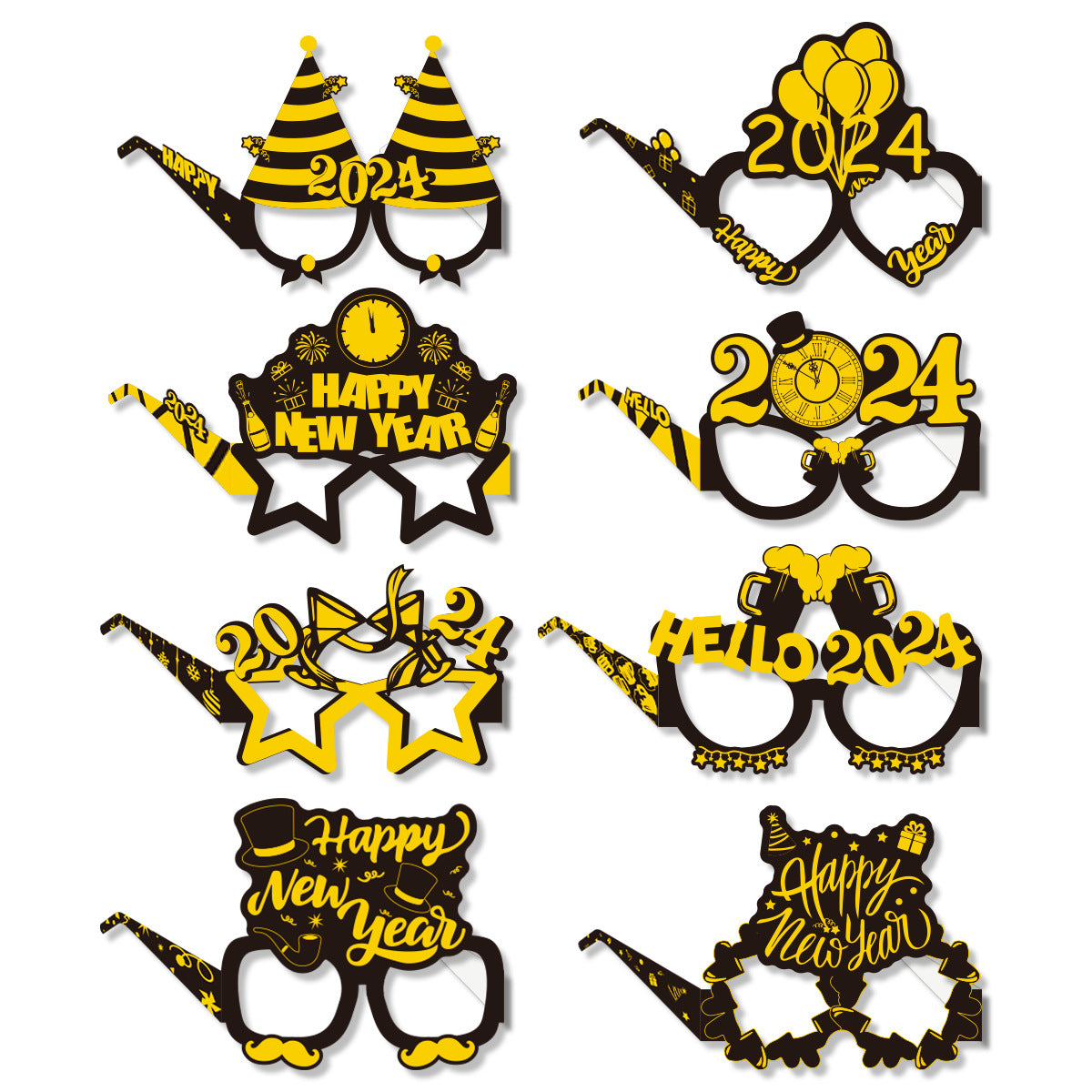 8pcs Happy New Year Party Photo Props Paper Glasses Decoration