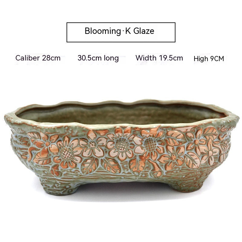 Large Ceramic Flower Pot with Shallow Mouth and Oval Rectangular Design for Home Garden