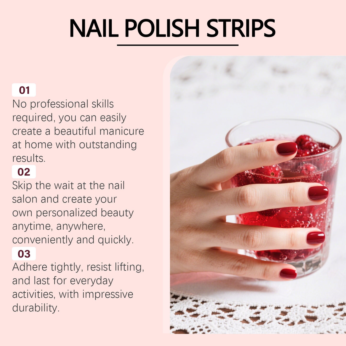 Waterproof Red Nail Stickers - Elegant 22-Piece Nail Art Decals