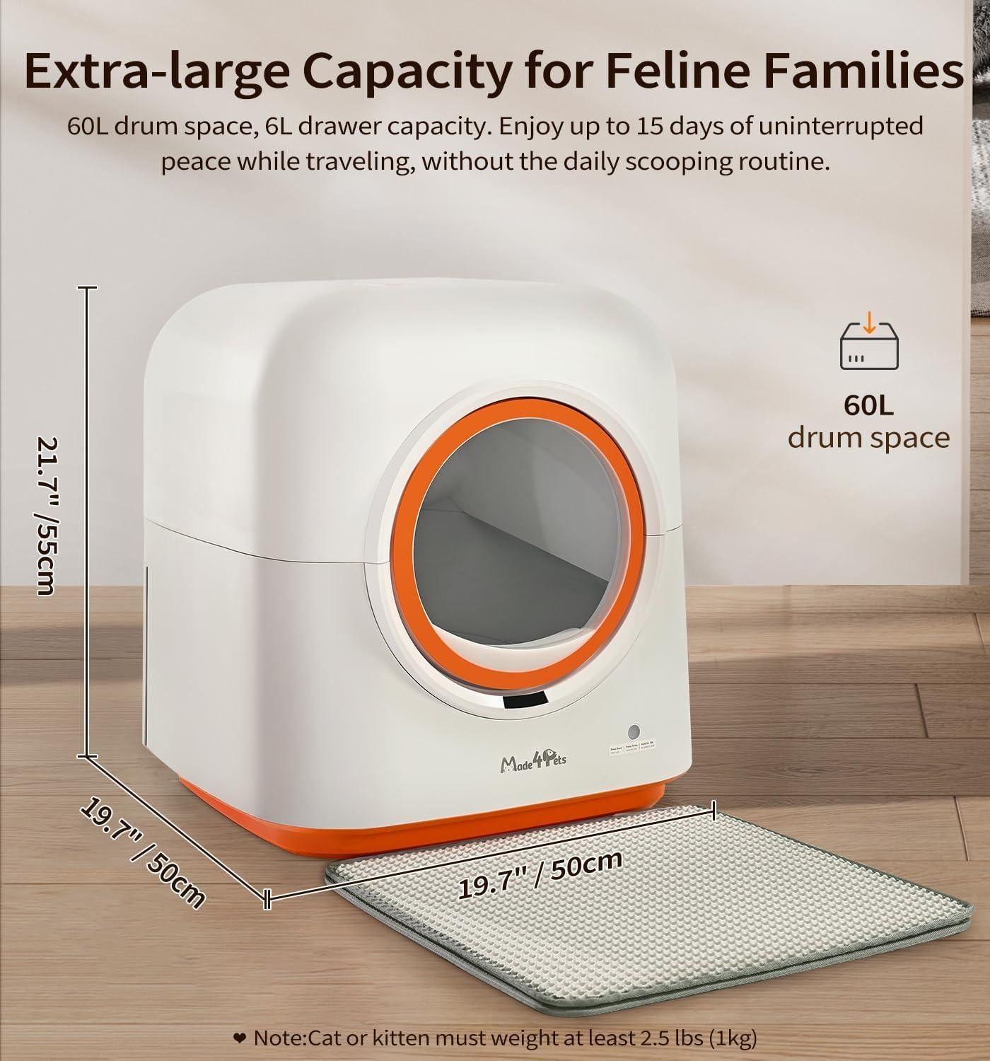 60L Automatic Cat Litter Box with App Control & Self-Cleaning