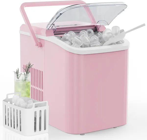 Portable Countertop Ice Maker with Handle, 26lbs/24H Self-Cleaning Compact Ice Machine for Home and Travel