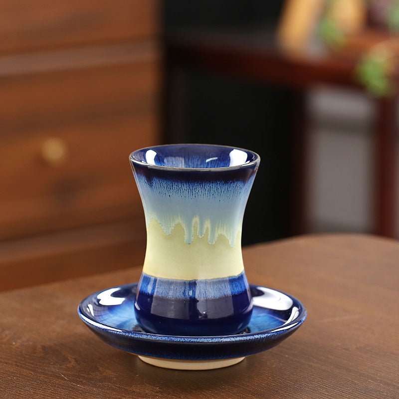 Chinese Ceramic Tapered Handled Tea Cup with Saucer - 125ml