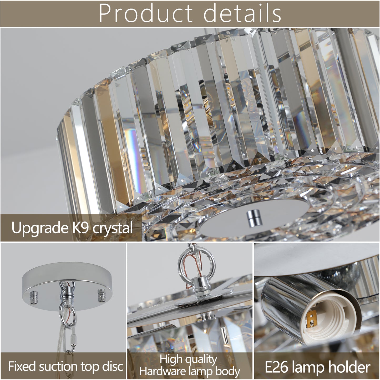 17-Inch Chrome Crystal Pendant Chandelier - Modern 4-Light Fixture