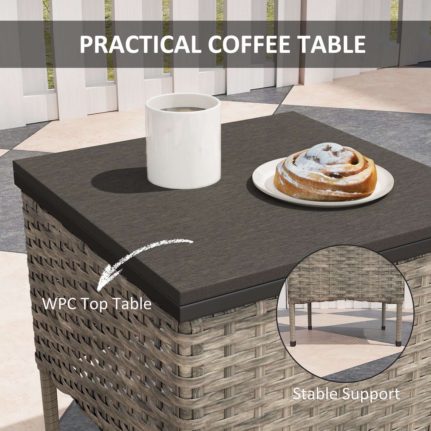 3-Piece Gray Wicker Patio Furniture Set with Rocking Chairs & Table