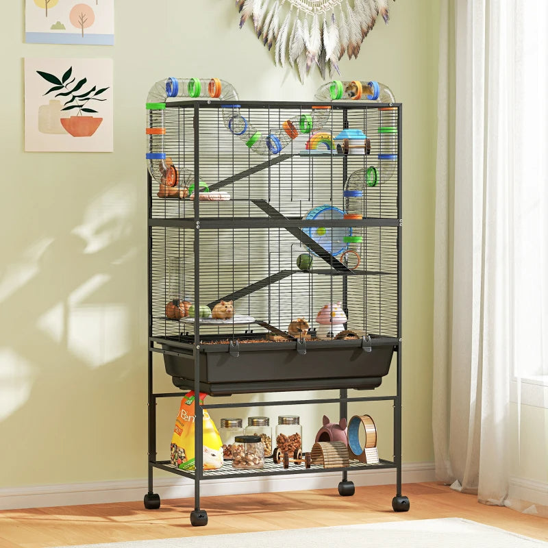 Large 5-Tier Hamster Cage with Deep Tray, Exercise Wheel & Storage Shelf