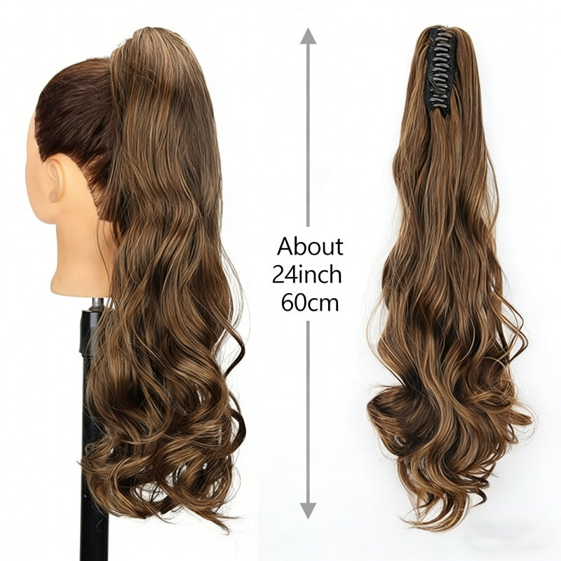 22-Inch Wavy Curly Clip-In Ponytail Extension - Synthetic Hairpiece