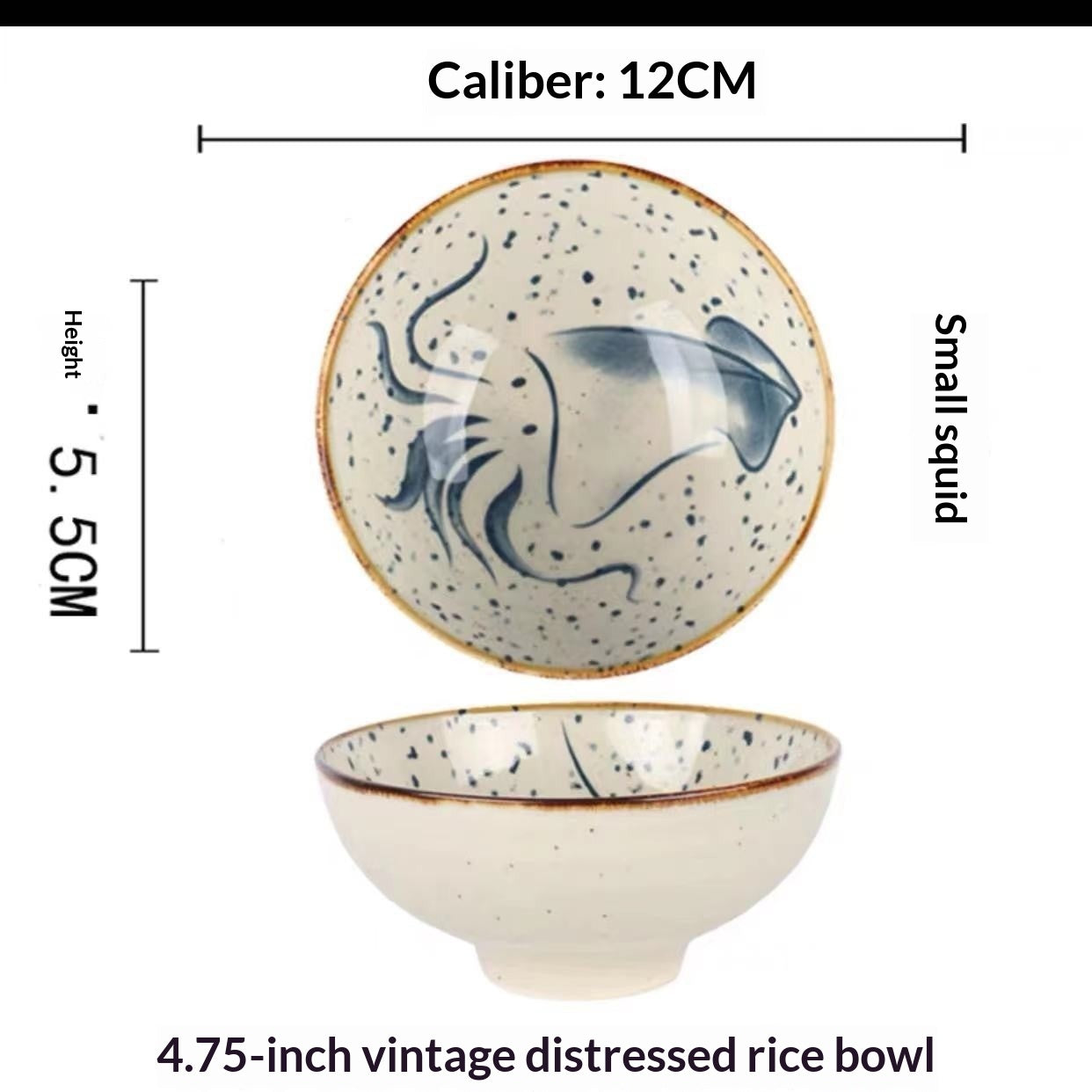 Japanese-Style Ceramic Tableware Retro Sesame Dot Pattern Bowl - Home Kitchen
