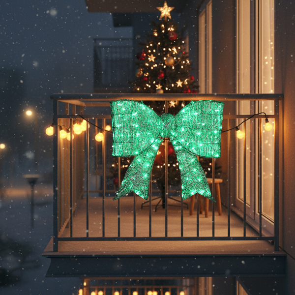 Giant Pre-Lit Outdoor Bowknot Christmas Decoration with 124 LEDs - Green