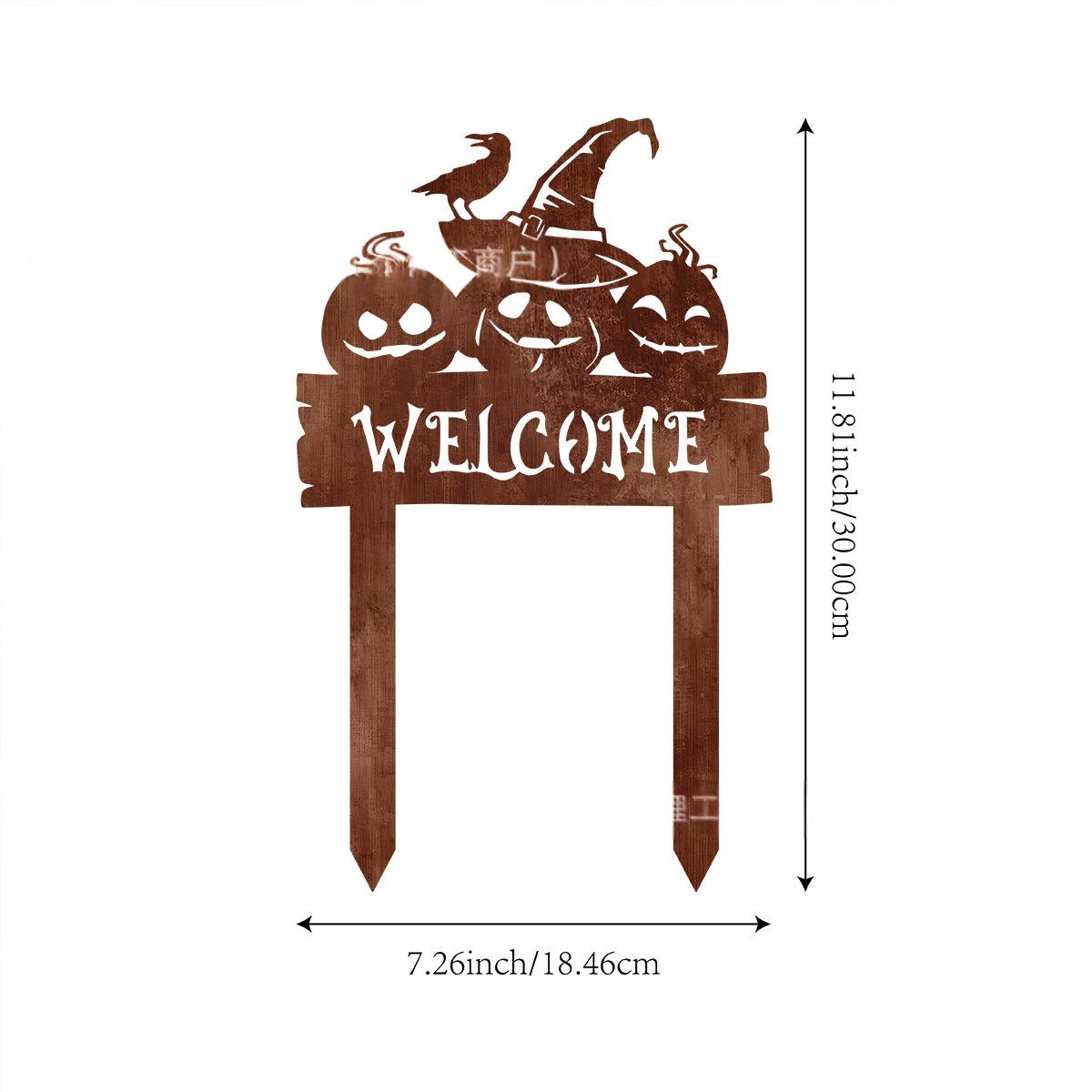 Rusted Metal Pumpkin Yard Sign with Ground Stake for Halloween Decor