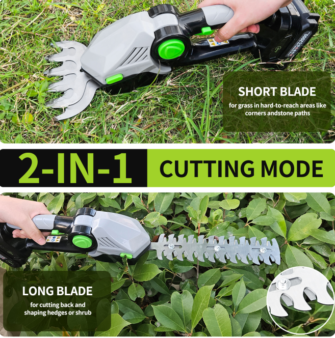 Cordless 2-in-1 Hedge Trimmer and Grass Shears Kit - 21V Battery Power Tool