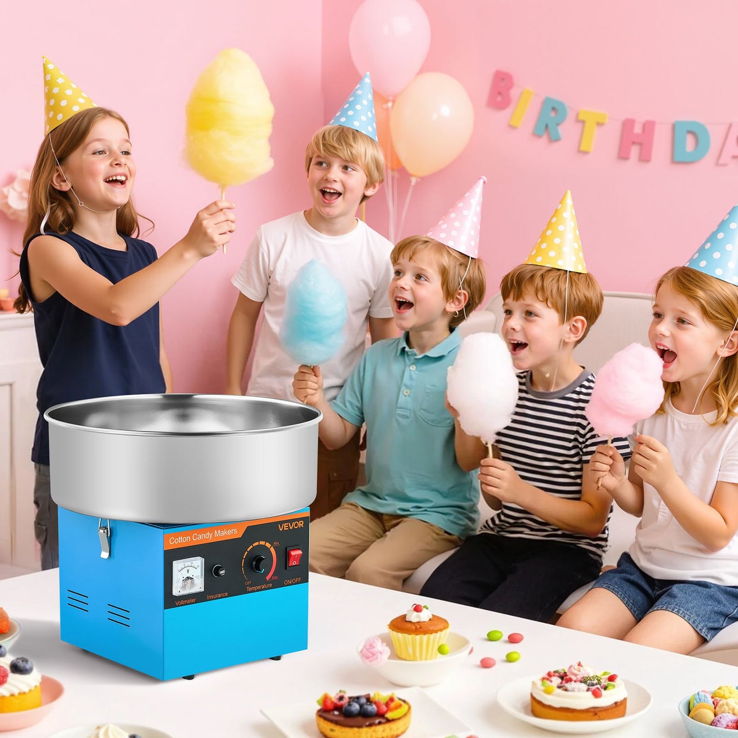 Electric Cotton Candy Machine with Stainless Steel Body and Blue Finish