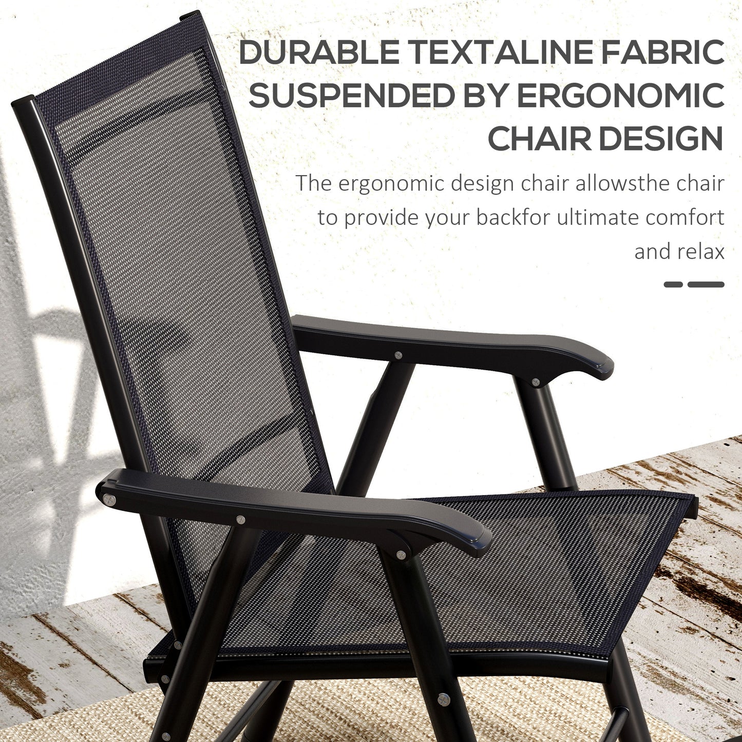 Set of 4 Outdoor Folding Chairs - Stackable Metal Patio Chairs