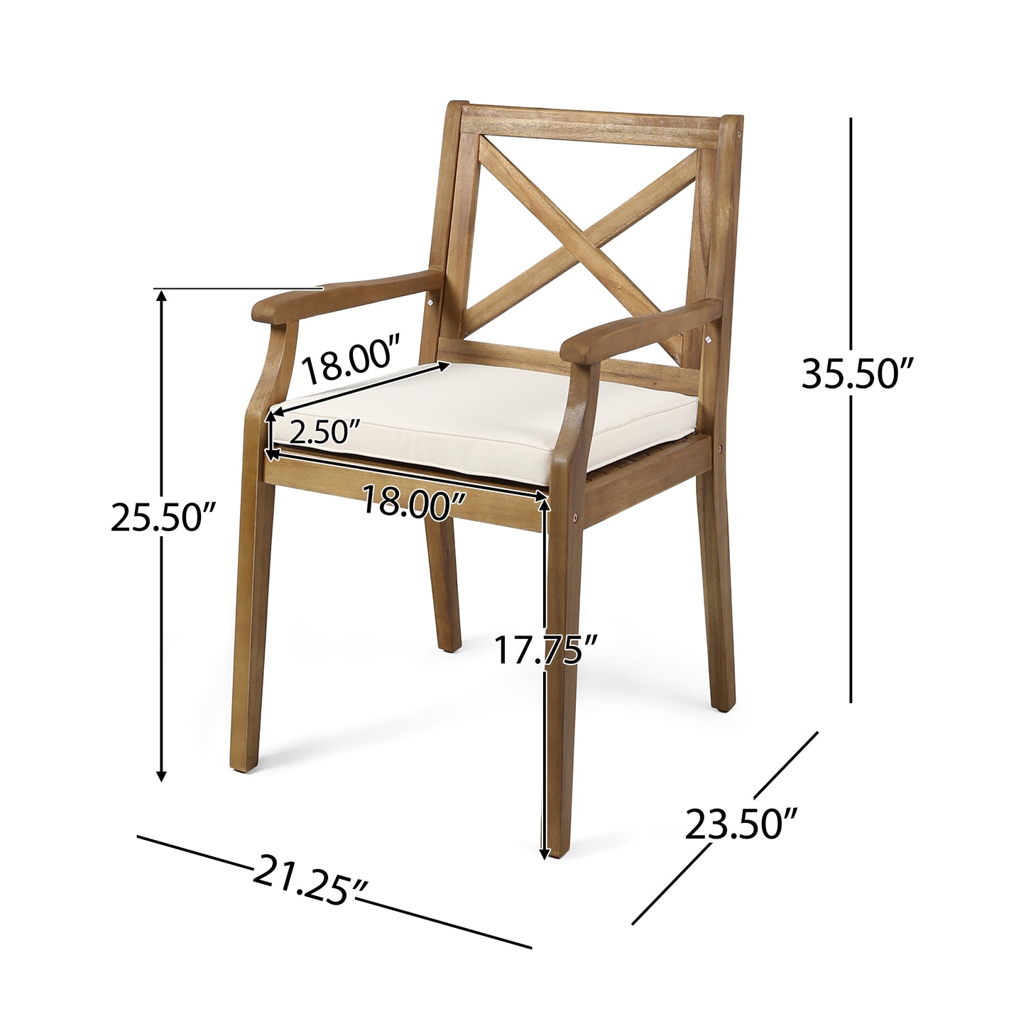 Perla Outdoor Dining Chairs Set - 2 Cream Cushions