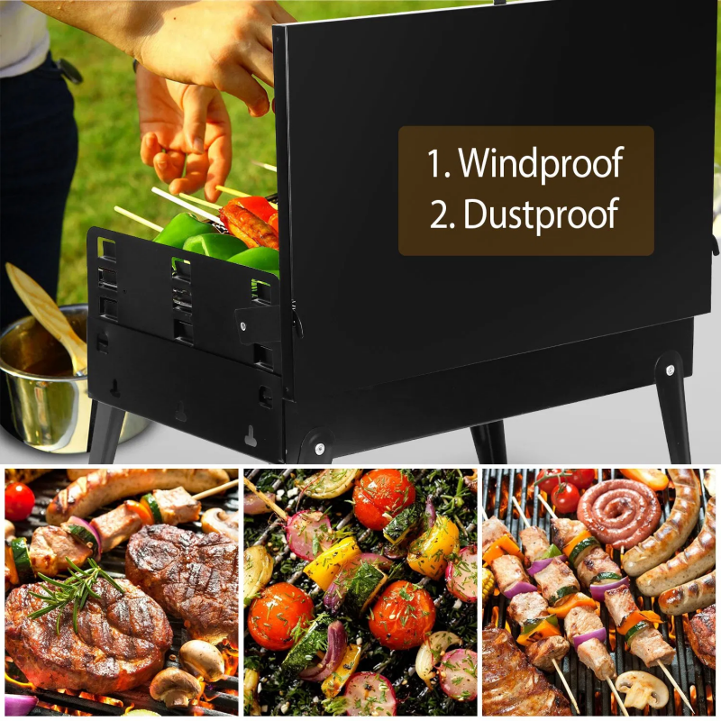 Portable Charcoal Grill with Adjustable Height - Black