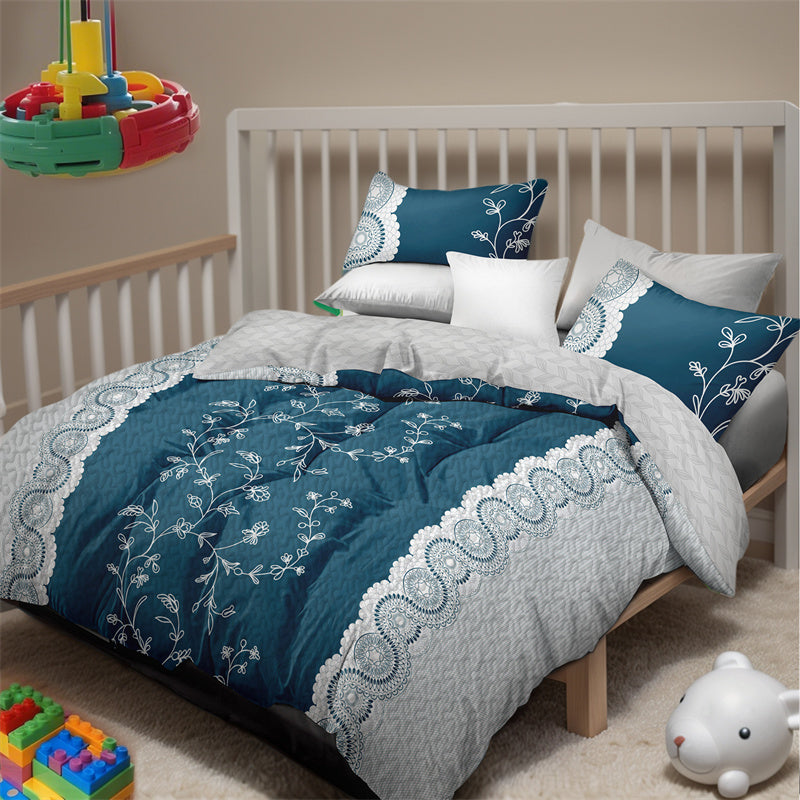Teal Floral Quilt Set - 3-Piece Bedding with Pillow Shams