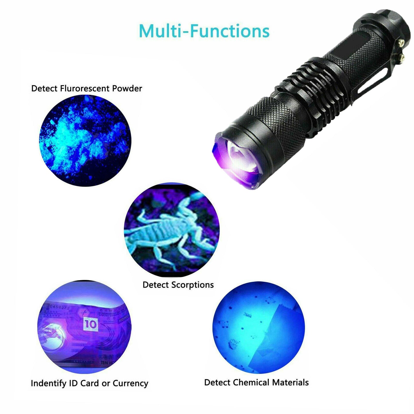 2-Pack UV Flashlight Mini Blacklight Inspection Torch - 395nm