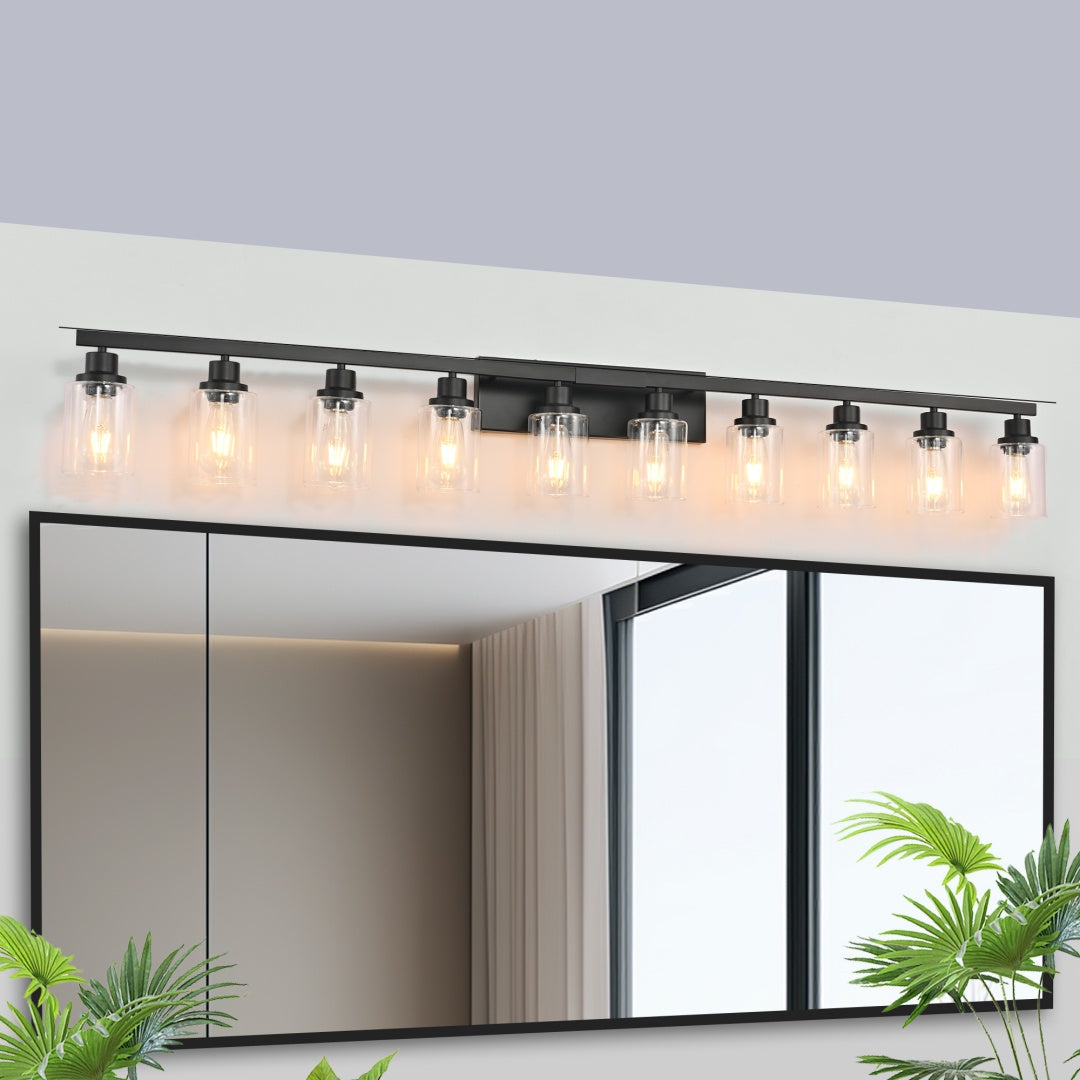 10-Light Matte Black Bathroom Vanity Light Fixture - Modern Wall Mount