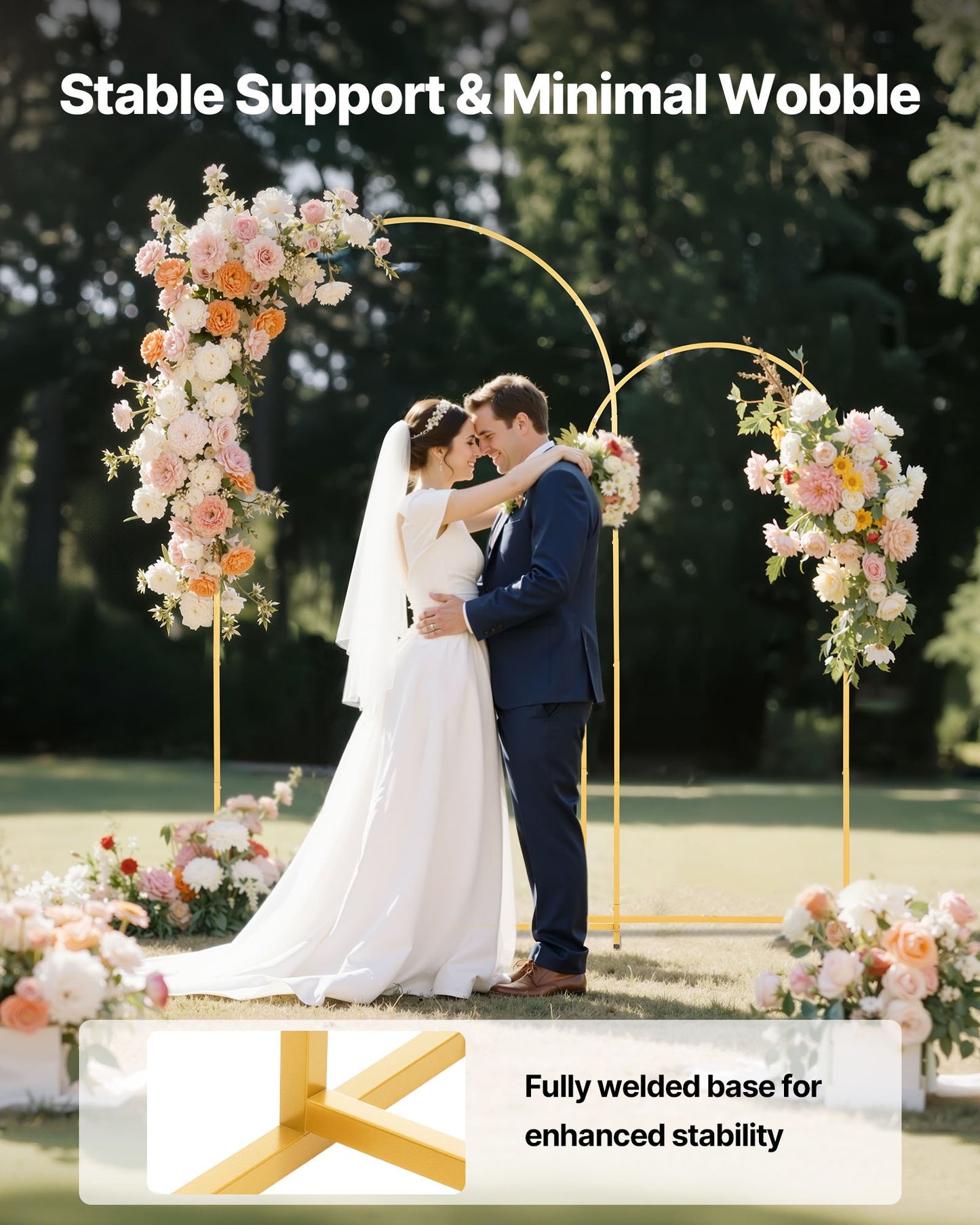 Gold Metal Arch Backdrop Stand Set for Wedding & Party Decorations - 2 Pieces
