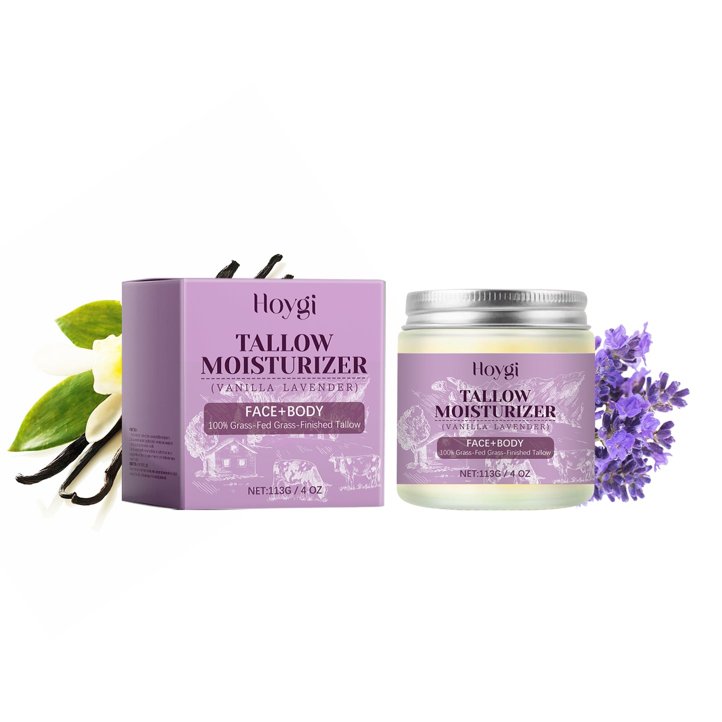 Tallow Moisturizing Cream - Vanilla Lavender Deep Hydration for Dry Skin