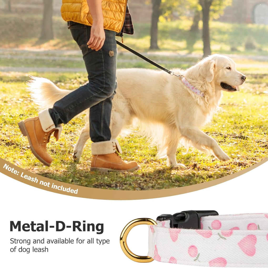 Dog Collar White and Pink Heart Pendant - Adjustable, Cute Pet Necklace