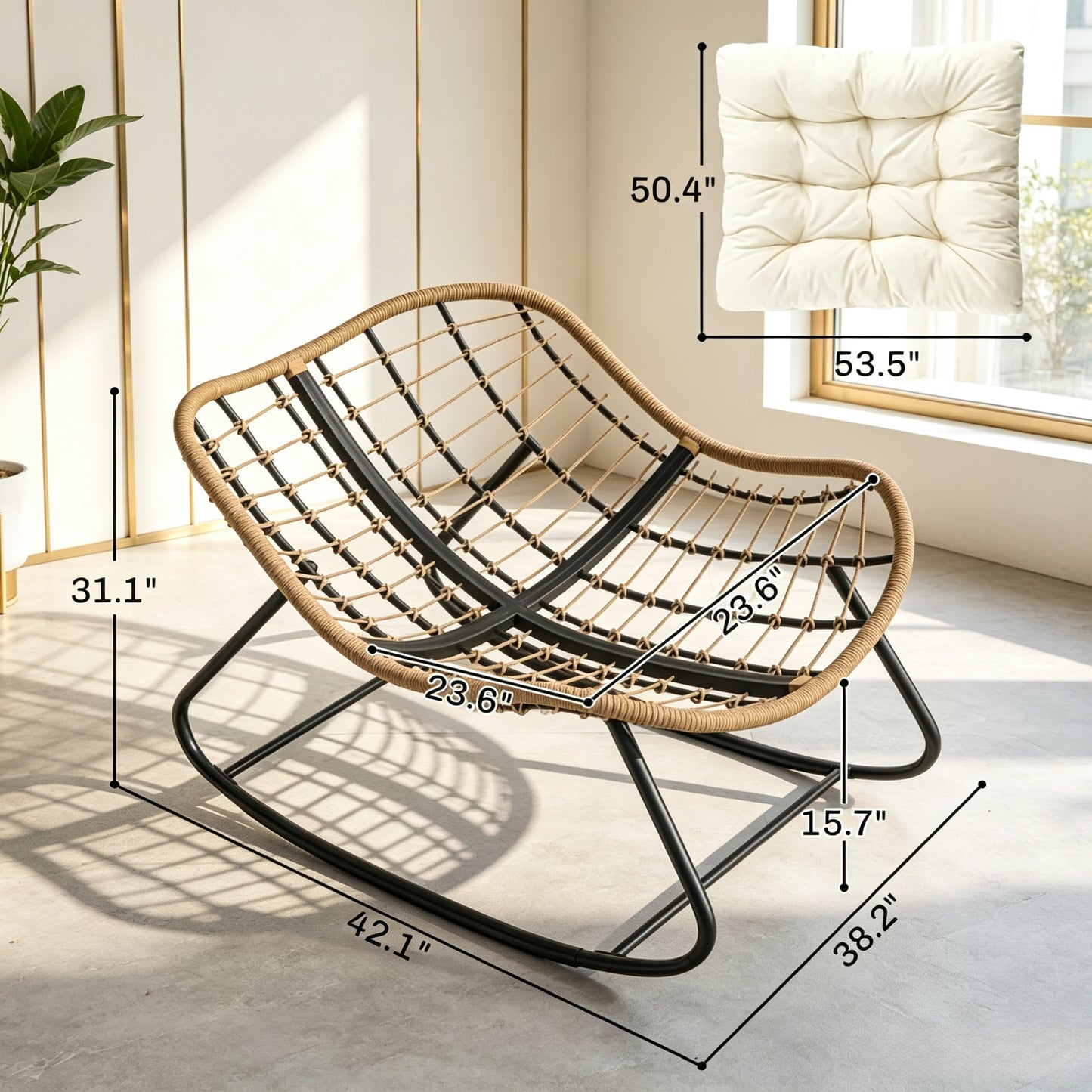 Oversized Rocking Egg Chair with Cushion - Beige Outdoor Seating