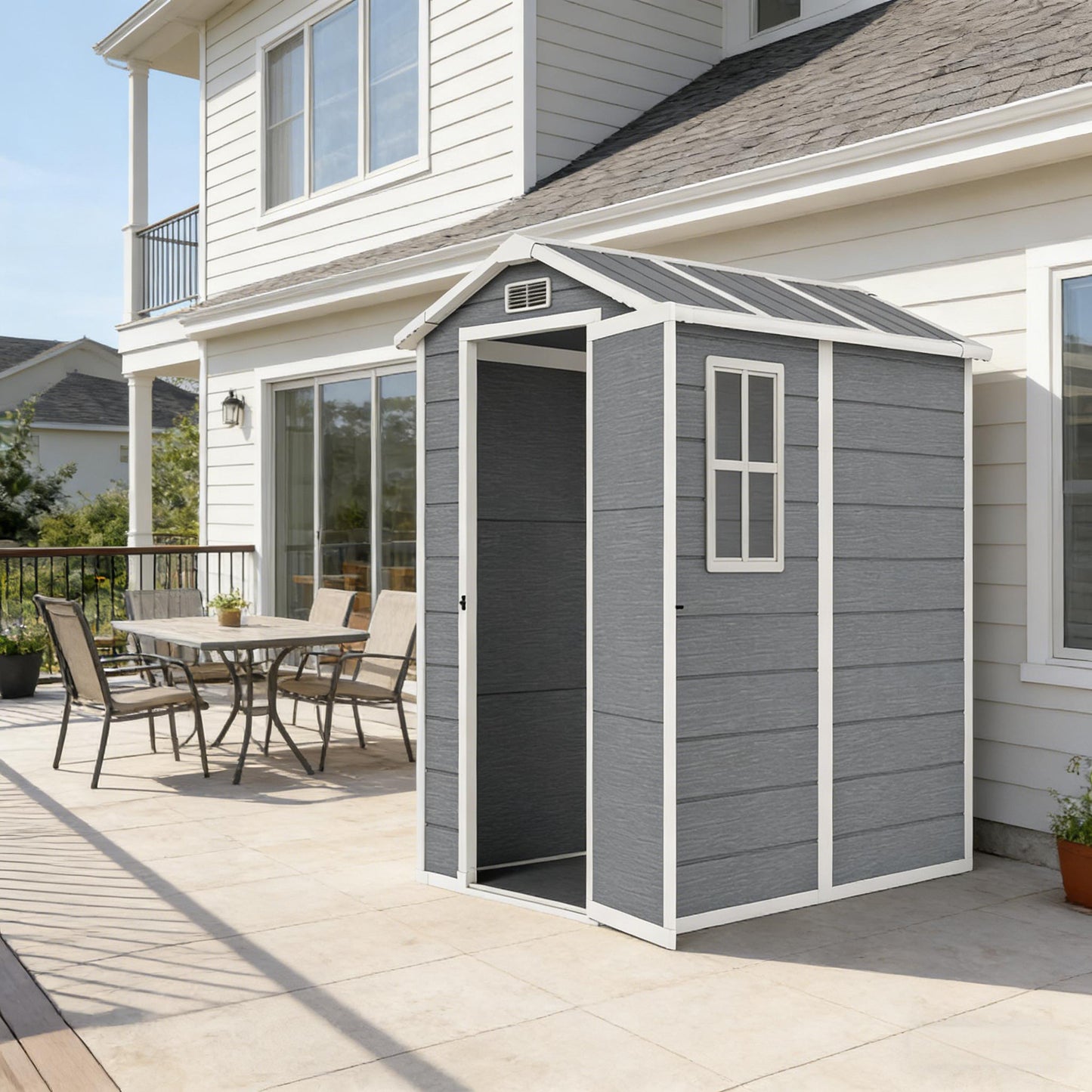 Gray Outdoor Storage Shed - Tool & Garden Equipment Organizer