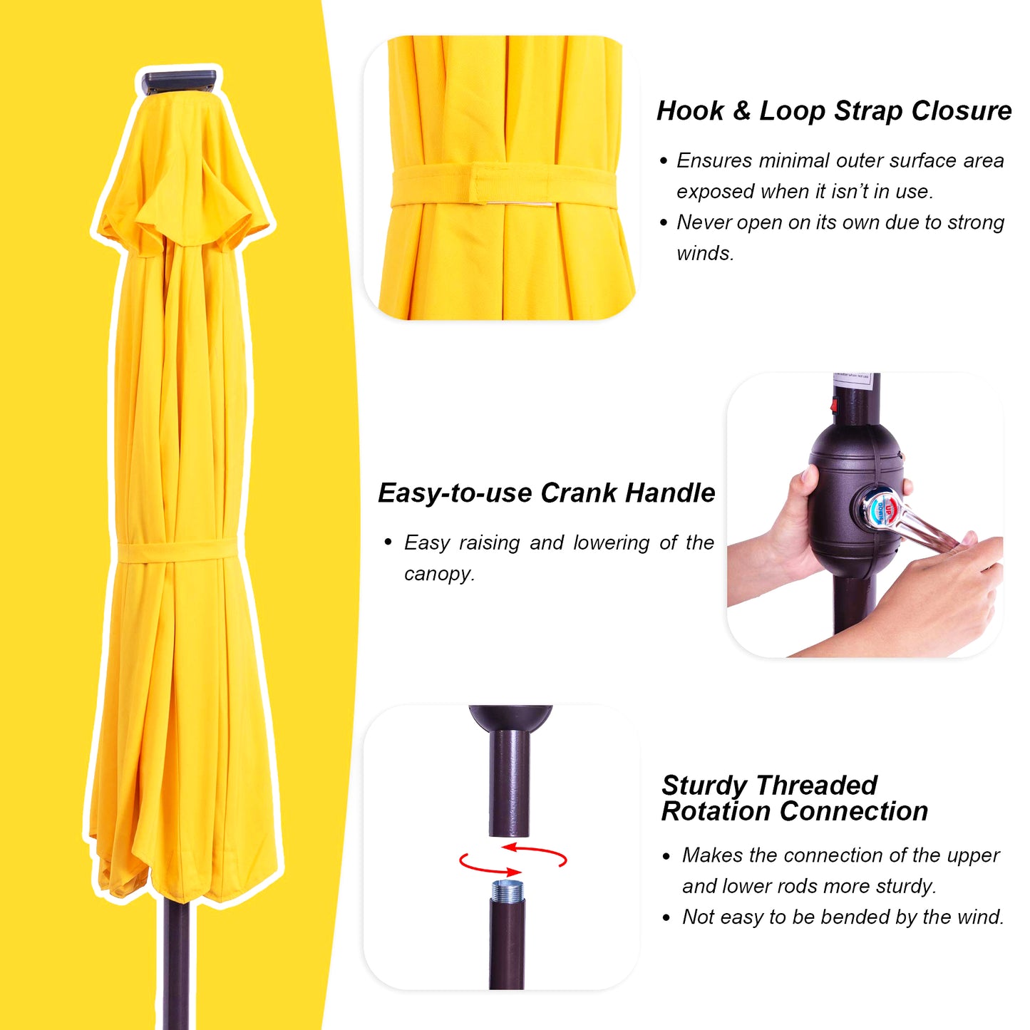 7ft Solar-Powered Outdoor Patio Umbrella with Tilt - Yellow