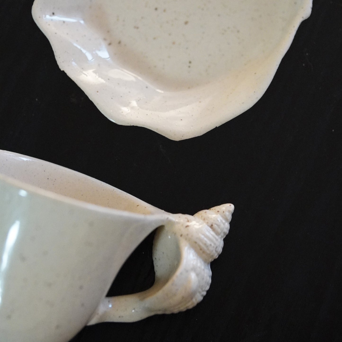Handmade Shell Conch Ceramic Coffee Set - 200ml Cup & Saucer