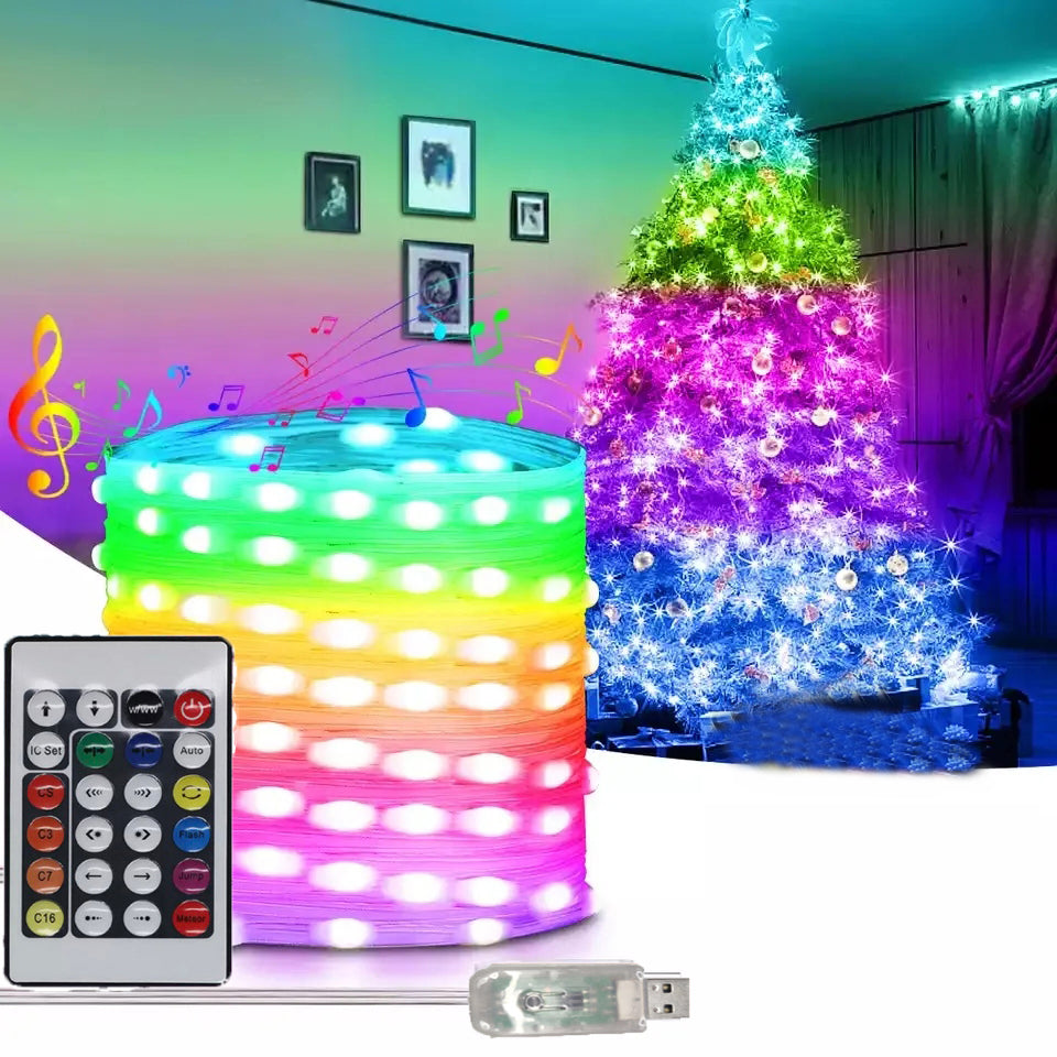 Outdoor RGB LED Rope Lights with Remote Control - 200 LEDs, Plug-In, Durable String Lighting
