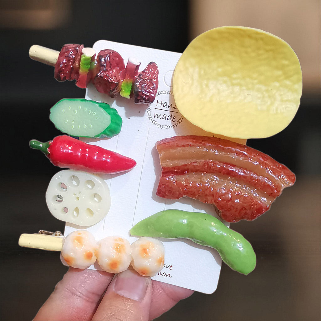 Mini Food Clip Set - Simulation Rice, Eggs, Corn, Melon Seeds, Cute Food Accessories