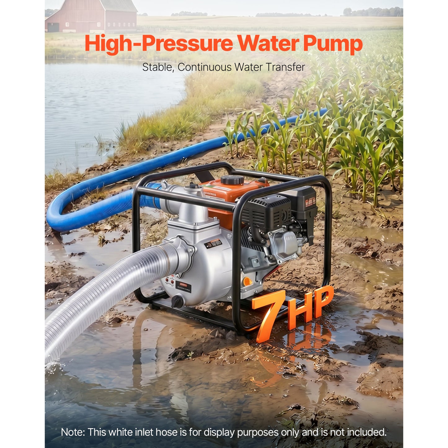 Gas Powered Water Pump 3 Inch 242 GPM 7HP Semi Trash Transfer Pump Portable