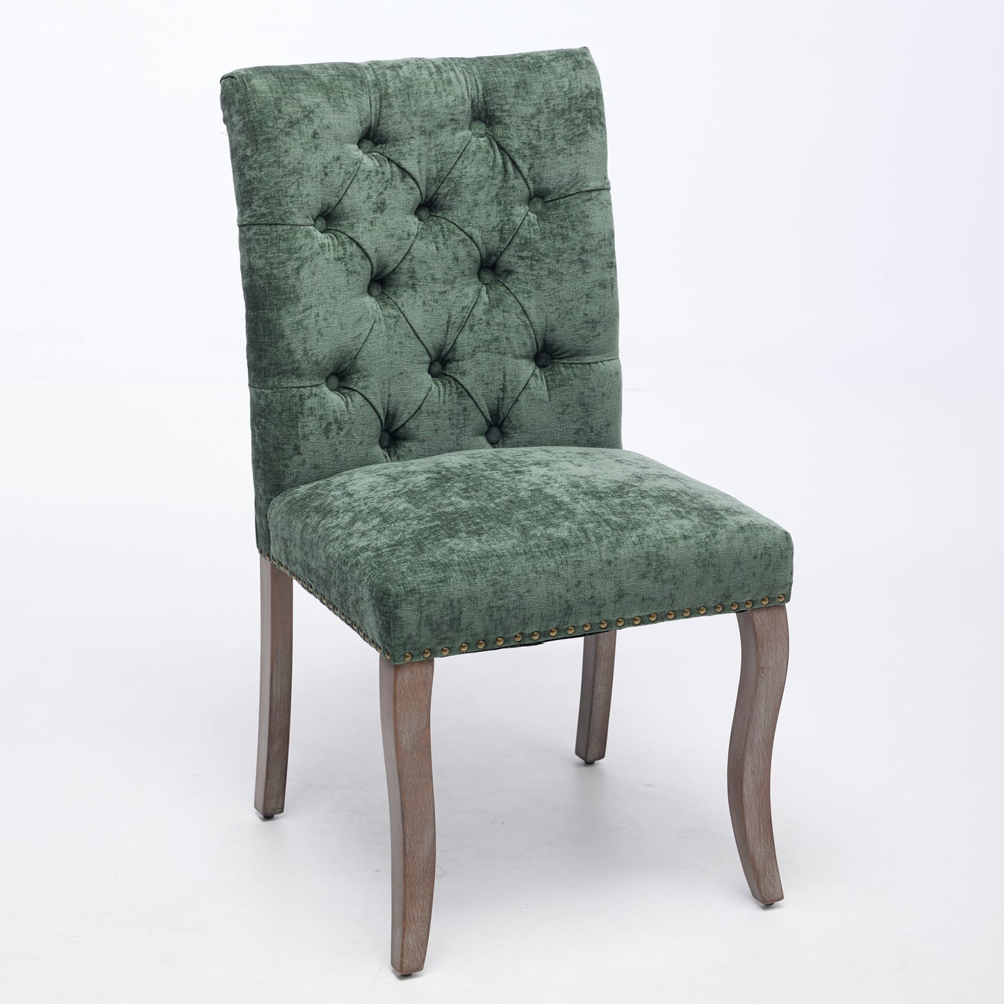 Upholstered Chenille Fabric Accent Dining Chair, Curved Solid Wood