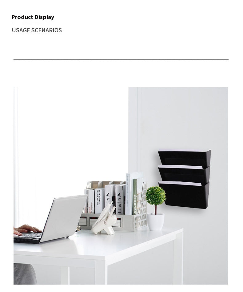 Wall-Mounted File Organizer Rack with 3 Layers - Household Plastic Storage Bin