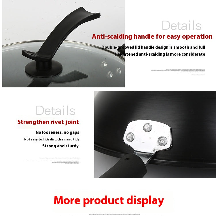 Non-Stick Iron Wok with Double Bottom - 30cm, 32cm, 34cm Sizes