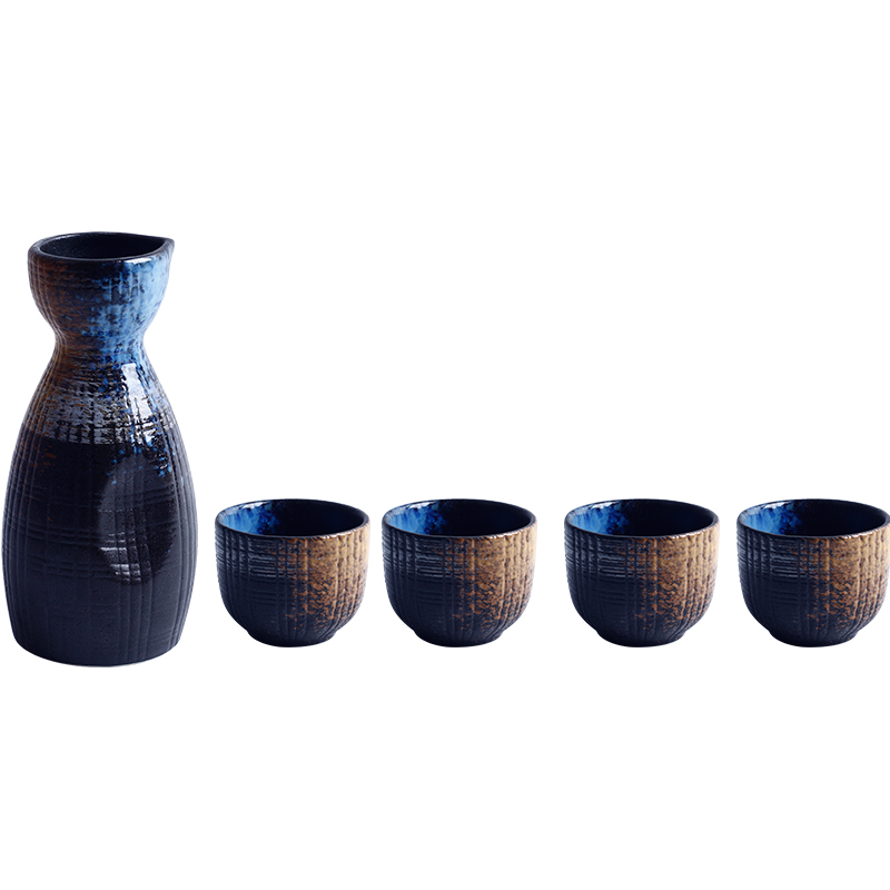 Ceramic Sake Bottle Set with Glasses - Traditional Japanese Drinkware