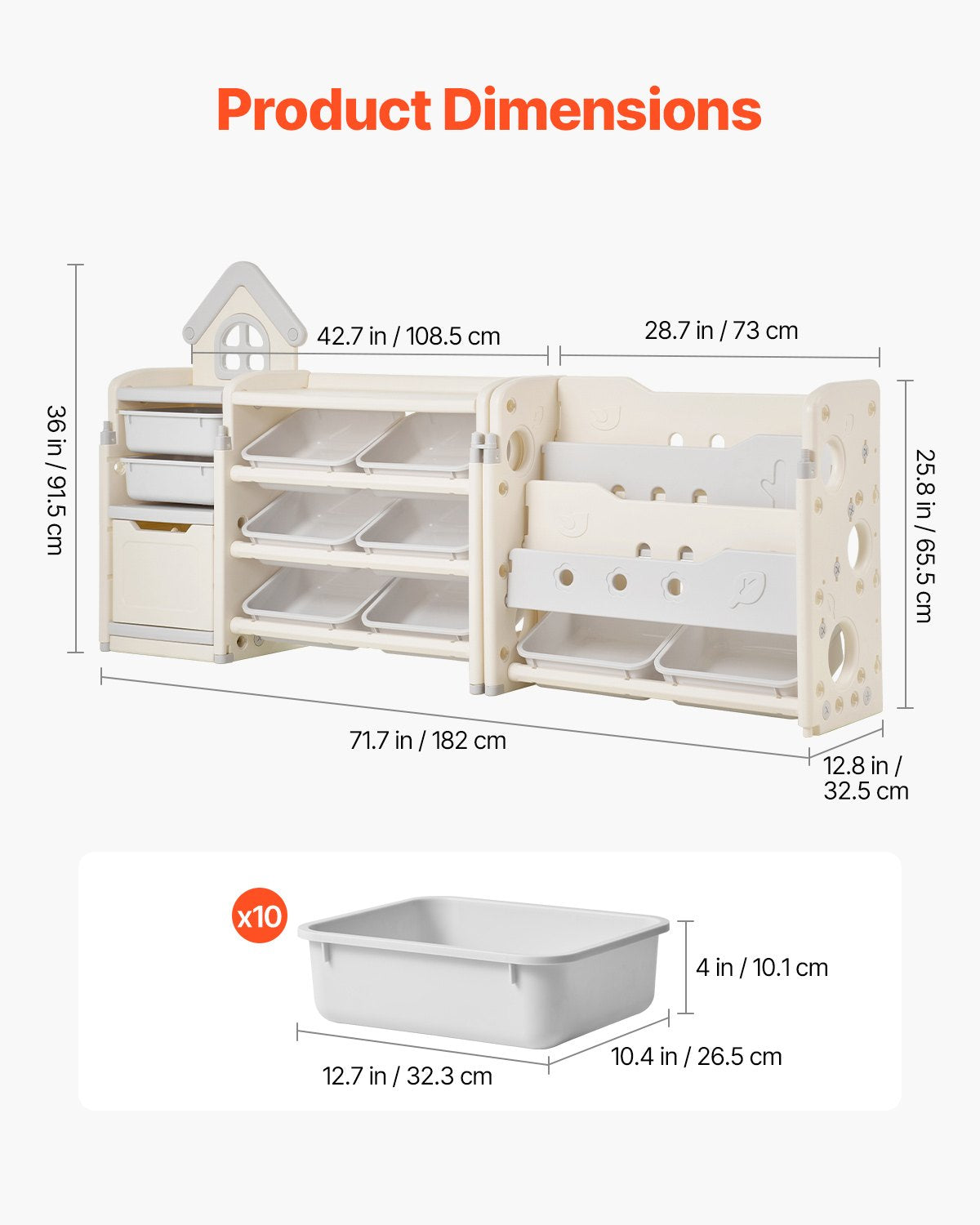 Kids Toy Storage Organizer with Bookshelf & 10 Bins - Multi-Functional Playroom Cabinet