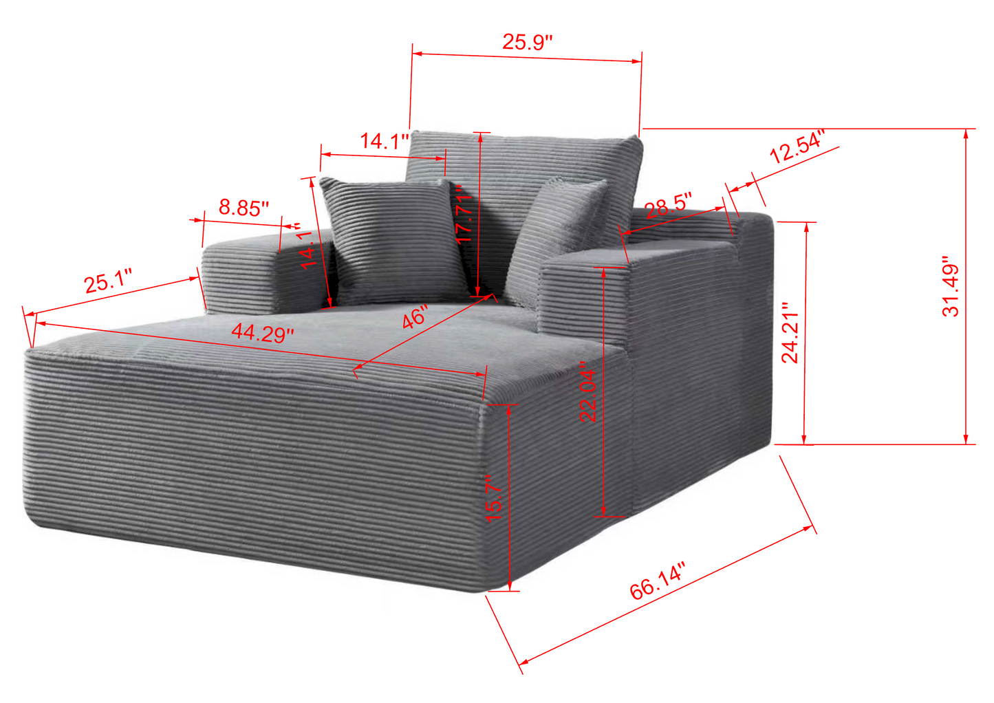 Convertible Chaise Lounge Chair Indoor Oversized Corduroy Couch With