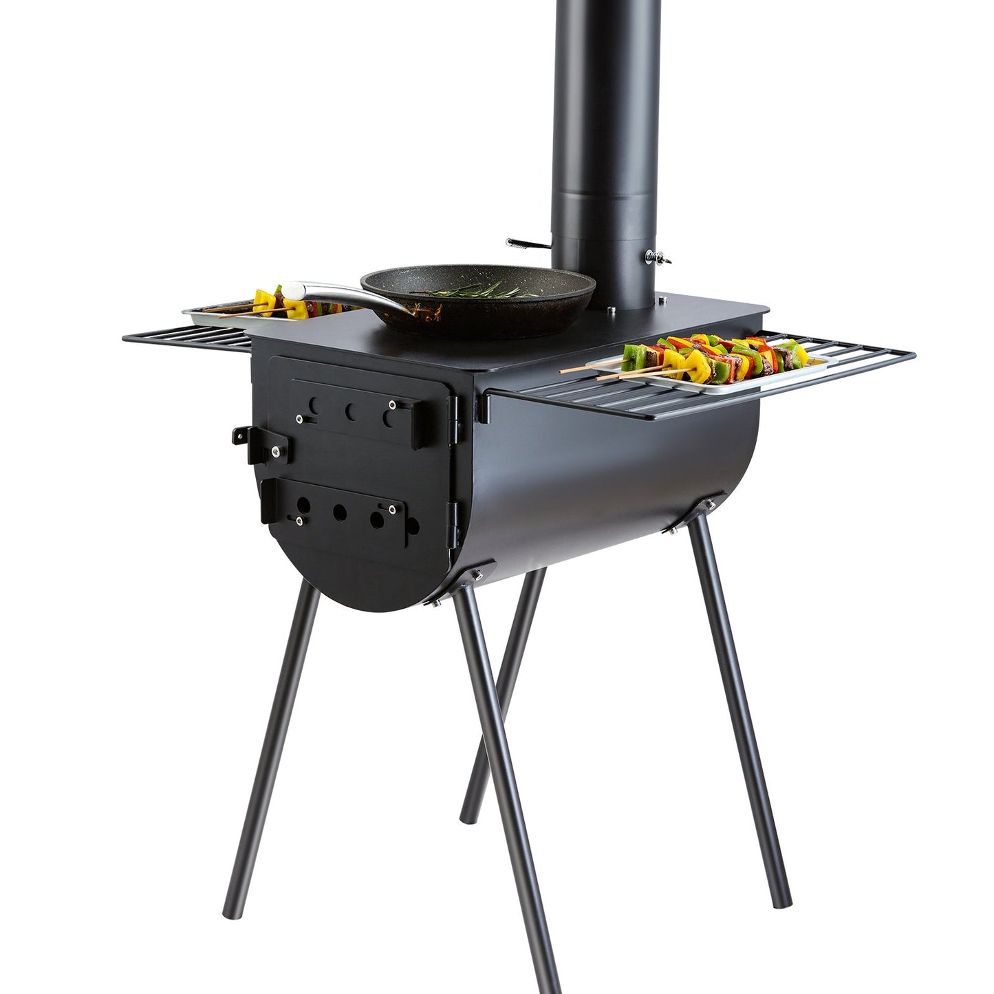 Portable Wood Burning Camping Stove with Chimney Pipes & Gloves - 118 Inch Alloy Steel Firebox
