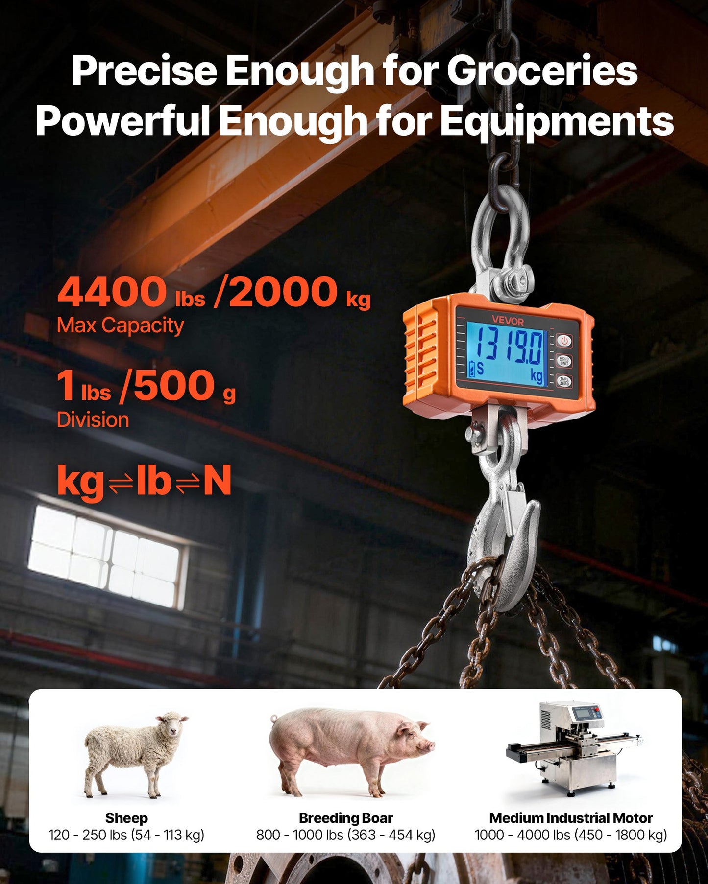 Heavy Duty Digital Crane Scale 4400 Lb/2000 Kg with Remote Control