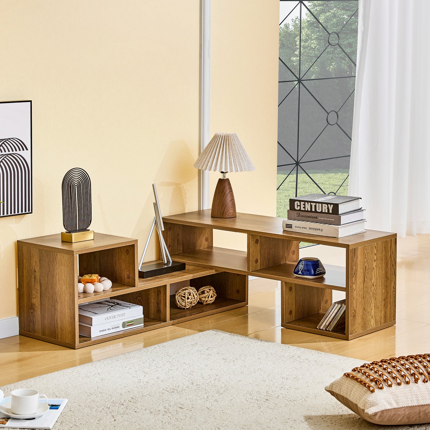 Modular Extendable TV Stand - Rustic Wood Media Console with Open Storage