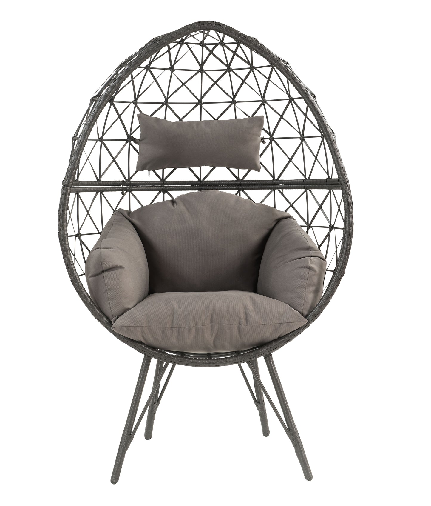 Light Gray Fabric & Black Wicker Patio Lounge Chair