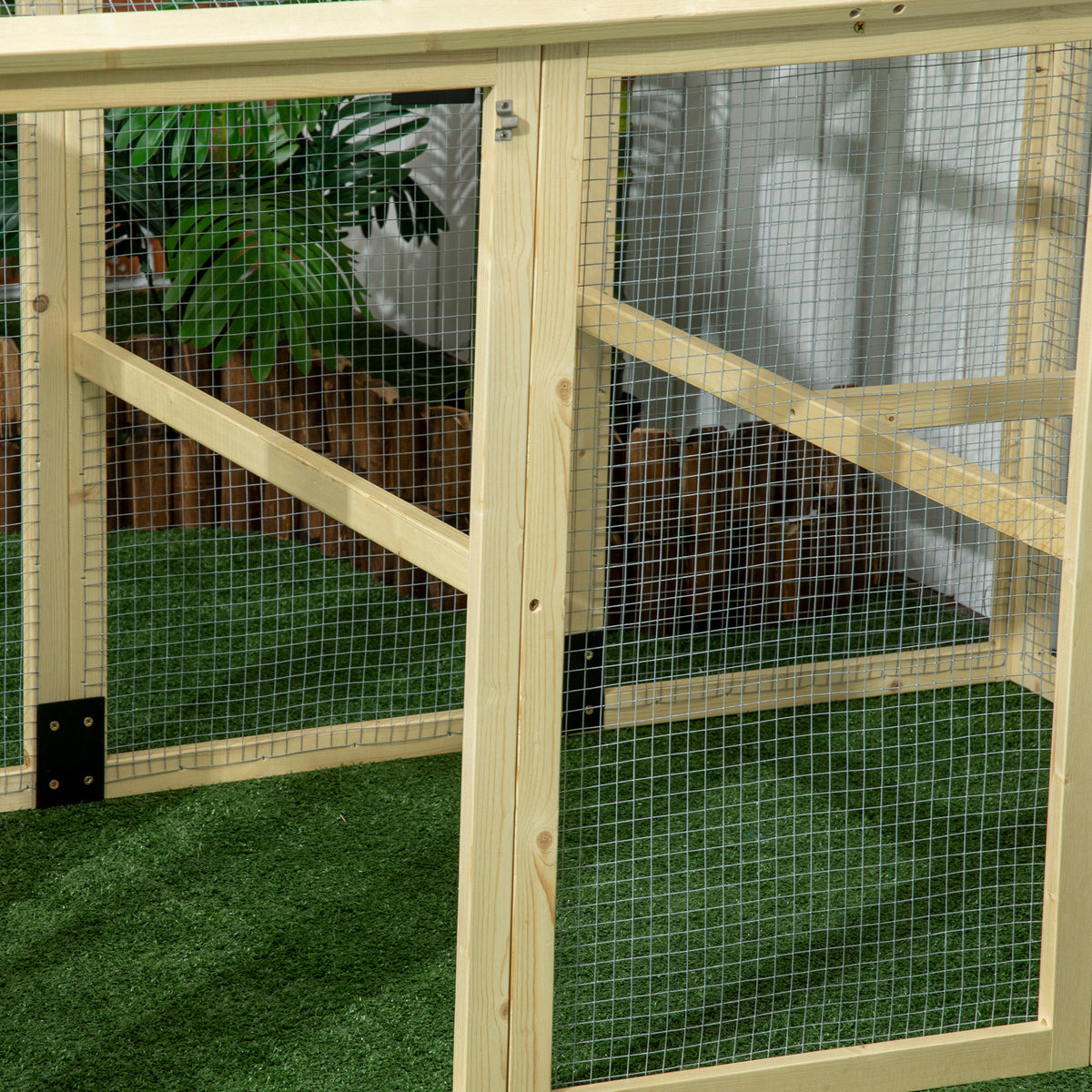 Wooden Chicken Run with Perches - Combinable Design, Natural Wood, 830x380x560mm