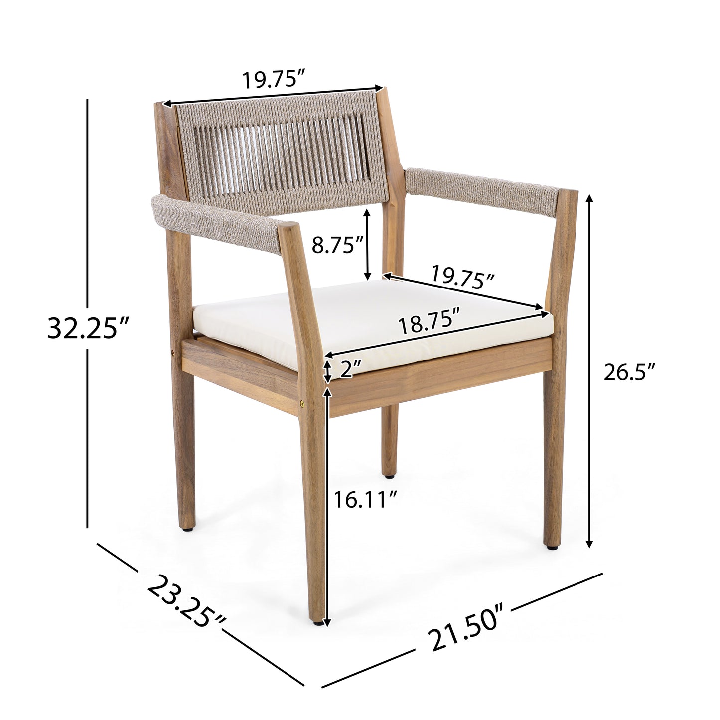 Braided Acacia Wood Outdoor Dining Chairs Set Of 6 -Teak Look With