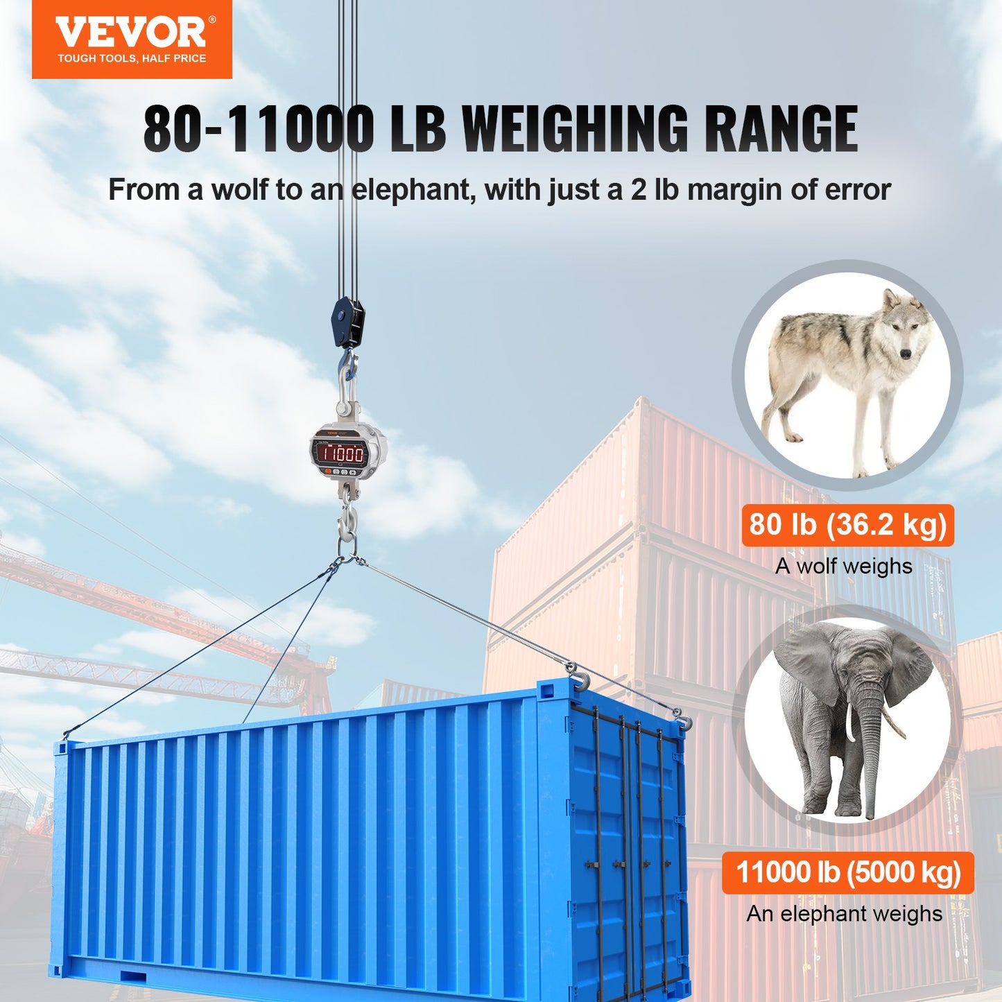 Heavy Duty Digital Crane Scale 11000 lbs/5000 kg with Remote Control - Industrial Hanging Scale with LED Display