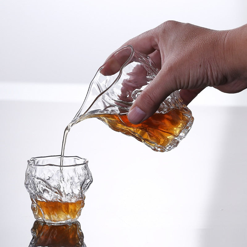 Heat-Resistant Glass Fair Cup with Hammered Grain Finish - Home & Kitchen Drinkware